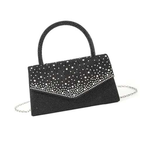Auffällige Abendtasche mit schimmernden Strasssteinen und Kette, plissierte Schultertasche, luxuriöse Handtasche für modische Frauen, Schwarz, Style B, Böhmisch von Ldbuejiaja
