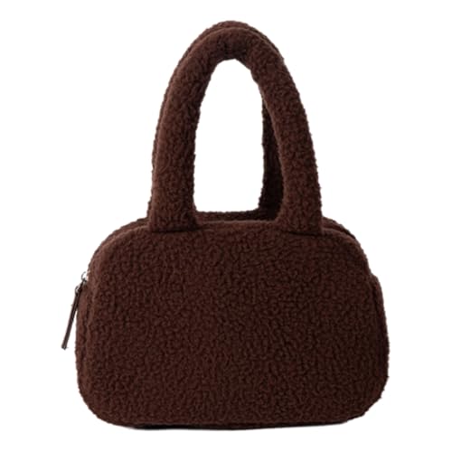 Bequeme, weiche Fleece-Handtasche mit Tragegriff oben, Retro-Handtasche mit Reißverschluss, einfacher Zugriff, Kaffee, Böhmisch von Ldbuejiaja
