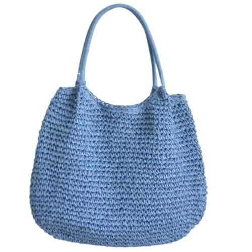 Bohemian Stroh Handtasche Große Kapazität Strand Gewebt Casual Shopper Schultertasche, Blau, Böhmisch von Ldbuejiaja