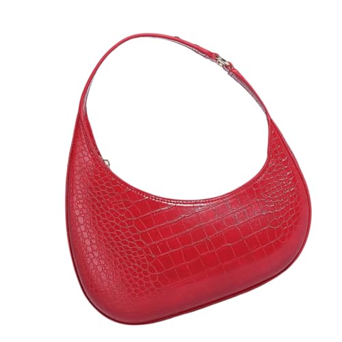 Damen Achseltasche PU Leder Handtasche All-Matching Schultertasche Halbmond Tasche, Rot, Böhmisch von Ldbuejiaja
