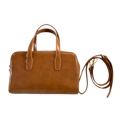 Damen Bowler Satchel Umhängetasche PU-Leder Tragegriff Geldbörse Crossbody Taschen mit abnehmbarem Gurt für den täglichen Gebrauch, Braun, Böhmisch von Ldbuejiaja