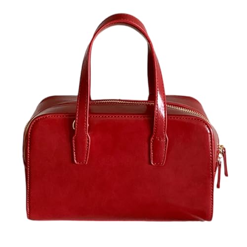 Damen Bowler Satchel Umhängetasche PU-Leder Tragegriff Geldbörse Crossbody Taschen mit abnehmbarem Gurt für den täglichen Gebrauch, Rot, Böhmisch von Ldbuejiaja