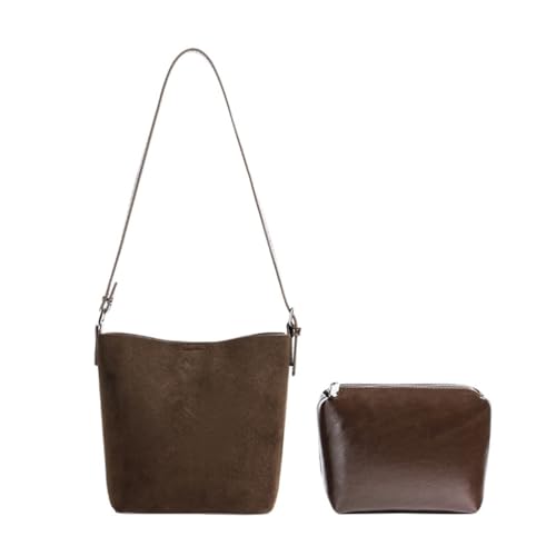 Damen Eimertasche, einfache Umhängetasche, Herbst, Winter, Umhängetasche, PU-Leder, Kuriertasche, Einkaufstasche für den täglichen Gebrauch, Kaffeefarben, Böhmisch von Ldbuejiaja