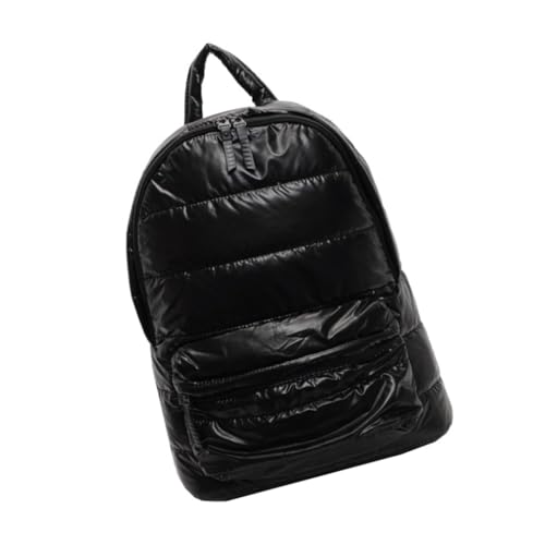 Damen Pufferrucksack mit großem Fassungsvermögen, metallisch, gesteppt, leicht, für Reisen, Schule, verstellbare Schultertasche mit Reißverschluss, Schwarz, Bohemian-Stil von Ldbuejiaja