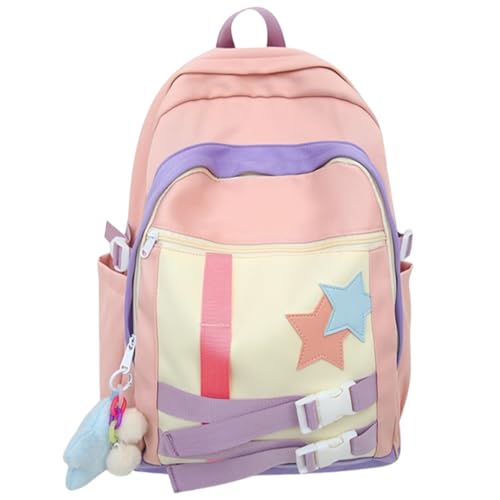 Damen-Reiserucksack, auffälliger Stern-Rucksack, Studenten-Schulrucksack, große Kapazität, Rucksack für College-Arbeit, Rosa, Bohemian-Stil von Ldbuejiaja