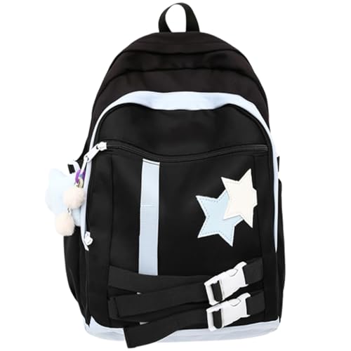 Damen-Reiserucksack, auffälliger Stern-Rucksack, Studenten-Schulrucksack, große Kapazität, Rucksack für College-Arbeit, Schwarz, Bohemian-Stil von Ldbuejiaja