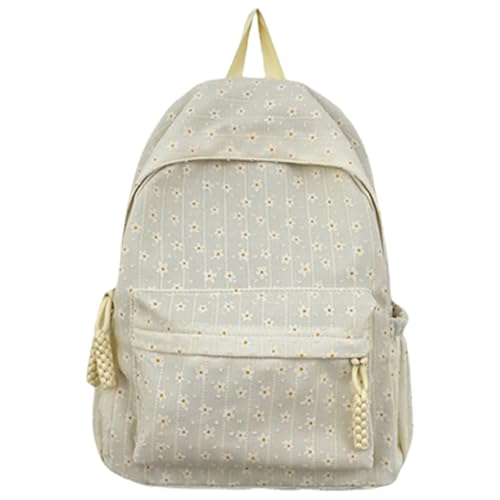 Damen-Rucksack mit Blumendruck, Reiserucksack, Schulrucksack, ästhetischer Rucksack, Beige, S, Bohemian-Stil von Ldbuejiaja