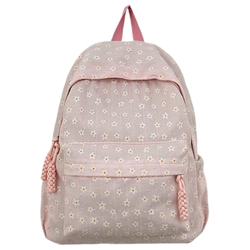 Damen-Rucksack mit Blumendruck, Reiserucksack, Schulrucksack, ästhetischer Rucksack, Rosa, L, Bohemian-Stil von Ldbuejiaja