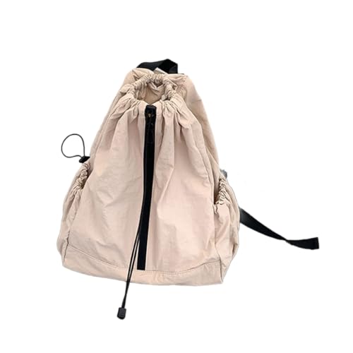 Damen-Rucksack mit gerüschtem Kordelzug, großes Fassungsvermögen, Studenten-Schulrucksack, Aprikose, Bohemian-Stil von Ldbuejiaja