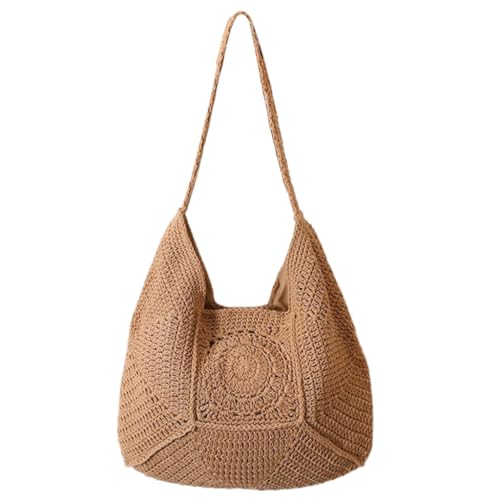 Damen-Schultertasche aus Stroh, handgewebt, große Kapazität, Achseltasche, modische Strandtasche, hohl, Urlaubstasche für Reisen, Kaffee, Böhmisch von Ldbuejiaja
