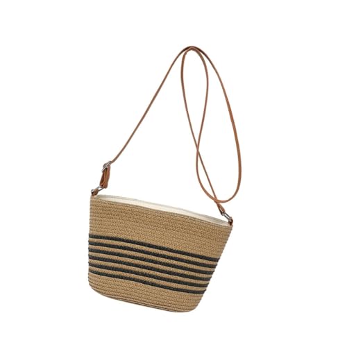 Damen Stroh-Strandtasche, gestreift, Umhängetasche, handgewebt, Umhängetasche, Einkaufstasche, Schwarz, Böhmisch von Ldbuejiaja