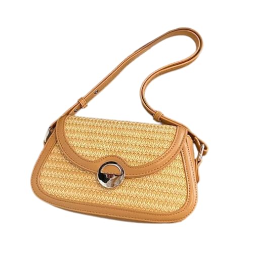 Damen Stroh Strandtasche Retro Crossbody Tasche Handgewebte Schultertasche Achseltasche, Milchtee Aprikose, Böhmisch von Ldbuejiaja