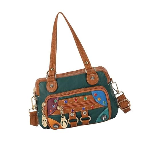 Damen-Umhängetasche, PU, Geldbörse, Clutch, Schultertasche, Handtasche mit Reißverschluss, Armeegrün, Böhmisch von Ldbuejiaja