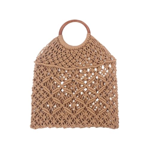 Damen Urlaubstasche Strandtasche handgewebte Handtasche Baumwollseil Reisetasche für den täglichen Gebrauch, Khaki, Böhmisch von Ldbuejiaja