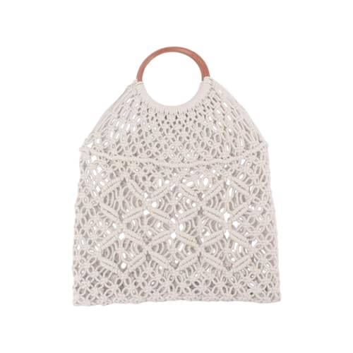 Damen Urlaubstasche Strandtasche handgewebte Handtasche Baumwollseil Reisetasche für den täglichen Gebrauch, Weiß, Böhmisch von Ldbuejiaja