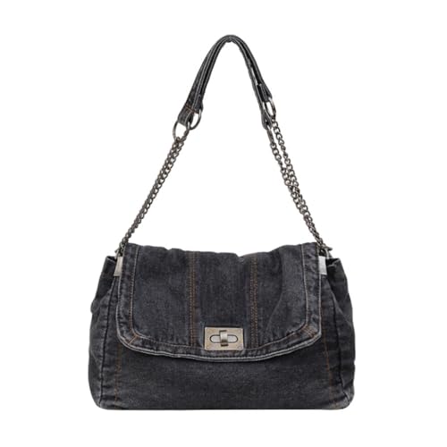 Damentasche mit großem Fassungsvermögen, Umhängetasche, Einkaufstasche, Kette, Crossbody-Tasche, Pendlertasche, trendige Kuriertasche für den täglichen Gebrauch, Schwarz, Böhmisch von Ldbuejiaja