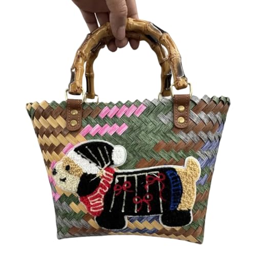 Einzigartige Strandtasche mit Dackel-Motiv und praktischer, mehrfarbiger Webhandtasche, Schwarzer bekleideter Hund, Böhmisch von Ldbuejiaja