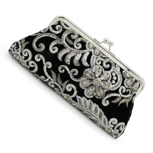Elegante Abend-Clutch aus Samt mit Perlenverzierungen, Schwarz, Böhmisch von Ldbuejiaja