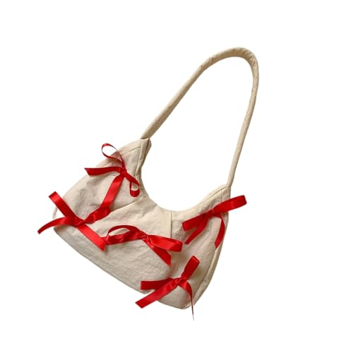 Elegante Handtasche mit Schleife Nylon Unterarmtasche Schultertasche fügen Sie Charme zu Ihrem Look hinzu, Beige, Böhmisch von Ldbuejiaja