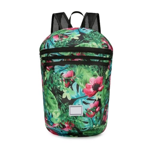 Faltbarer Herren-Outdoor-Rucksack mit farbenfrohem ästhetischem Reiserucksack, Grüne Blätter, Bohemian-Stil von Ldbuejiaja