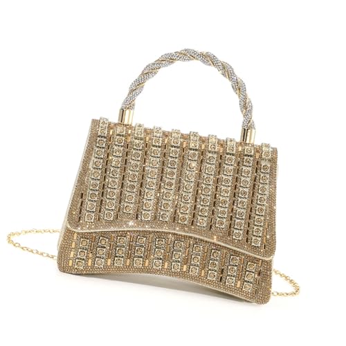 Formelle Abend-Handtasche mit funkelnden Strasssteinen, Kettenriemen, Clutch, Geldbörse, Gold, Böhmisch von Ldbuejiaja
