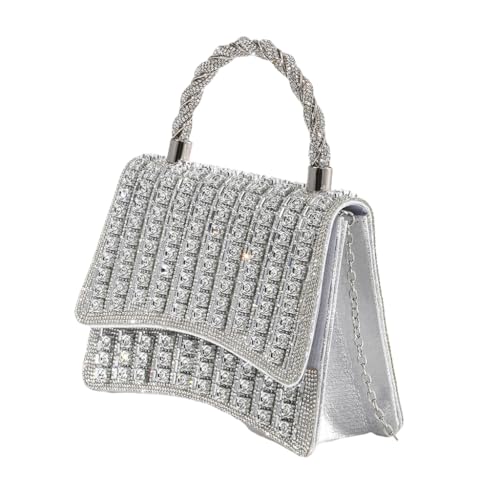 Formelle Abend-Handtasche mit funkelnden Strasssteinen, Kettenriemen, Clutch, Geldbörse, Silber, Böhmisch von Ldbuejiaja