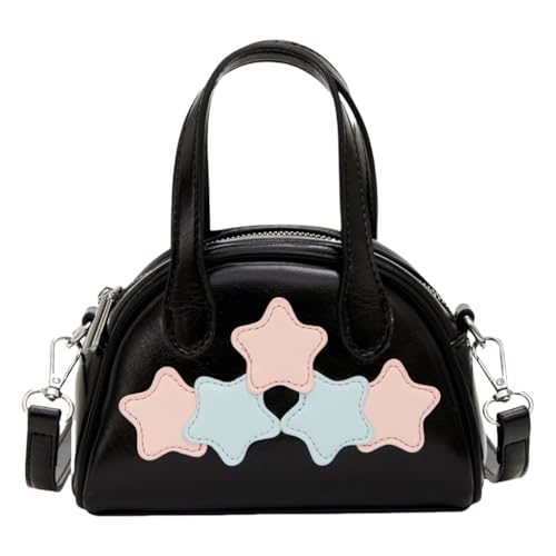 Fünfzackiger Stern Schultertasche PU Leder Handtasche Crossbody Bag Bowling Bag, Schwarz, Böhmisch von Ldbuejiaja