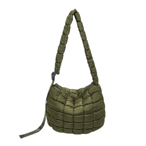 Gesteppte Schultertasche für Damen, leicht, Puffer-Handtasche, gepolsterte Umhängetasche, gerüschte Wolkentasche für Reisen, Einkaufen, Arbeit, Armeegrün, Böhmisch von Ldbuejiaja