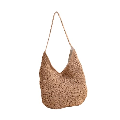Gewebte Schultertasche mit Blumenmuster für Strandurlaub und Freizeit im Freien, Kaffeefarben, Böhmisch von Ldbuejiaja