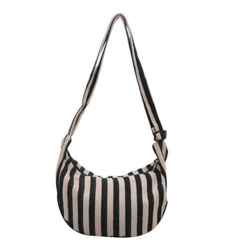 Große Damen Canvas Schultertasche mit Streifenmuster für alltägliche Styles, Schwarz, Böhmisch von Ldbuejiaja