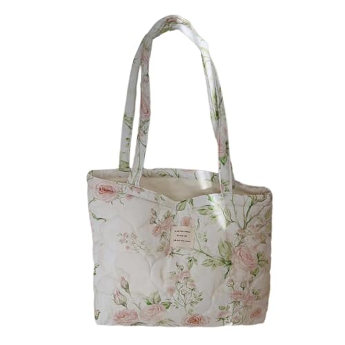 Große Kapazität Baumwolle Floral Handtasche für Frauen mit weichem gestepptem Stoff Schultertasche Casual Achseltaschen, 4, Böhmisch von Ldbuejiaja