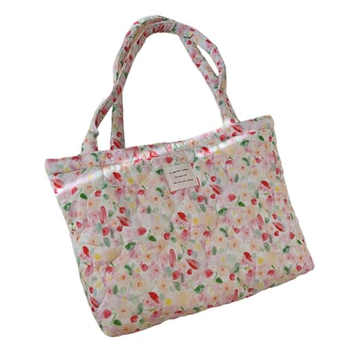 Große Kapazität Baumwolle Floral Handtasche für Frauen mit weichem gestepptem Stoff Schultertasche Casual Achseltaschen, 5, Böhmisch von Ldbuejiaja