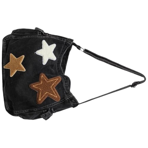 Große Kapazität Crossbody Tasche für Frauen Stern Schultertasche Denim Messenger Bag, Schwarz, Böhmisch von Ldbuejiaja