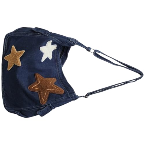 Große Kapazität Crossbody Tasche für Frauen Stern Schultertasche Denim Messenger Bag, Tiefblau, Böhmisch von Ldbuejiaja