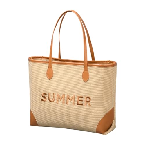 Große Kapazität bestickte Strandtasche Mode Handtasche Schultertaschen Doppelgriff Gym Einkaufstasche für Damen und Mädchen, Khaki, Böhmisch von Ldbuejiaja