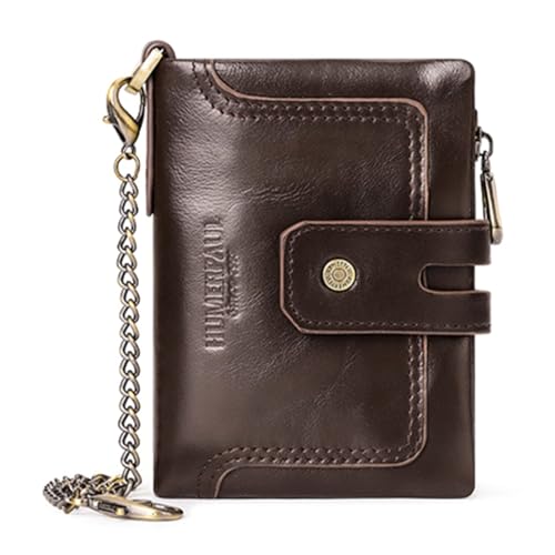 Herren-Geldbörse mit Kette, dreifach gefaltet, Doppelreißverschluss, Fächer für Münzen und Karten, PU, Kaffee, Bohemian-Stil von Ldbuejiaja