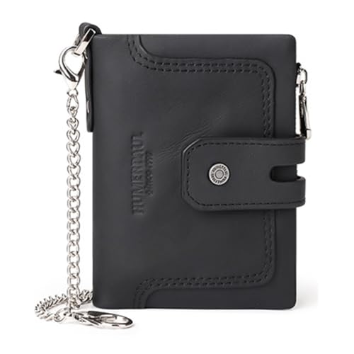 Herren-Geldbörse mit Kette, dreifach gefaltet, Doppelreißverschluss, Fächer für Münzen und Karten, PU, Schwarz, Bohemian-Stil Herren-Geldbörse mit Kette, dreifach gefaltet, Doppelreißverschluss, Fächer für Münzen und Karten, PU, Schwarz, Bohemian-Stil von Ldbuejiaja