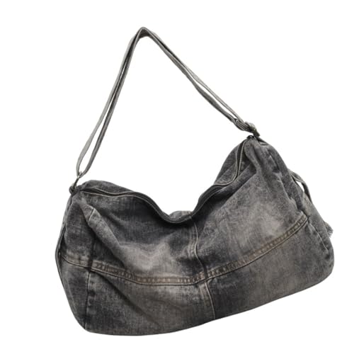 Japanische Retro Washed Denims Schultertasche Vielseitige Große Kapazität Crossbody Bag, Schwarz, Böhmisch von Ldbuejiaja