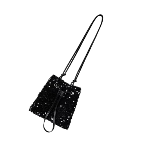 Kleine Umhängetasche mit Kordelzug, Schultertasche, Pailletten, Eimertasche, Handtasche, Schwarz, Böhmisch von Ldbuejiaja