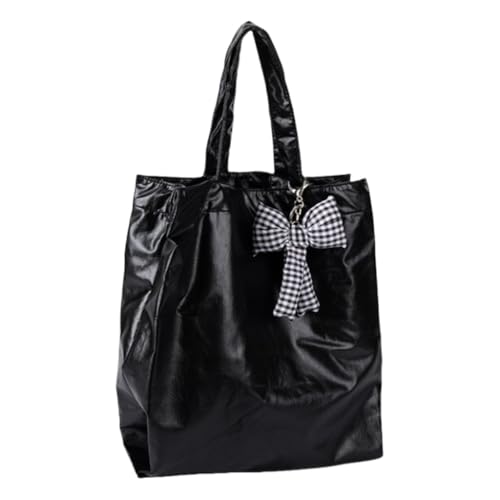 Koreanische modische Einkaufstasche aus weichem PU-Leder, lässig, große Schultertasche, Schwarz, Böhmisch von Ldbuejiaja