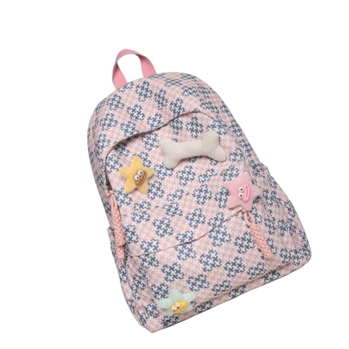 Lässiger Gitterrucksack für Damen, für Schule, Reisen und Einkaufen, ästhetischer Rucksack mit verstellbarem Schultergurt, Rosa, Bohemian-Stil von Ldbuejiaja