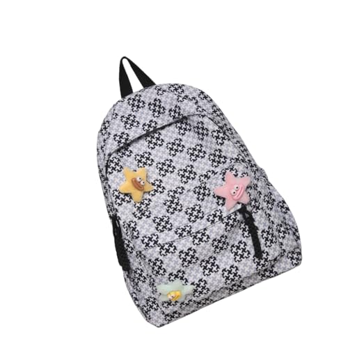 Lässiger Gitterrucksack für Damen, für Schule, Reisen und Einkaufen, ästhetischer Rucksack mit verstellbarem Schultergurt, Schwarz, Bohemian-Stil von Ldbuejiaja