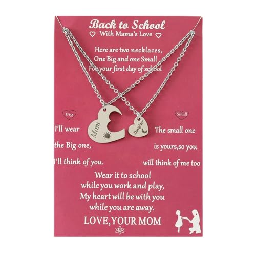 Ldbuejiaja 2PCS Back to School Geschenk Mutter Tochter Halskette Erster Schulkette Zurück In Die Schule Halskette Für Mutter Daugte Zurück Zur Schule von Ldbuejiaja