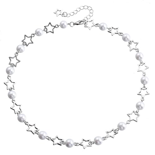 Ldbuejiaja Perlen Halshalskette Elegant Perlen Neckkette Mit Hohlauslöschten Stern Verzierung Zeigen Sie Ihren Persönlichen Charm Halskette Aus von Ldbuejiaja