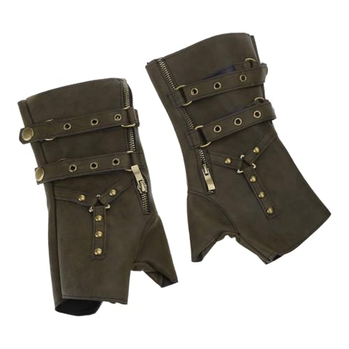Ldbuejiaja Steampunk Besetzt Reißverschluss Armband Gladiatoren Mittelalterlich Vintage Boxhandschuhe Arm Guards Cosplay Kostüm Zubehör Männer Halbe Fingerhandschuhe von Ldbuejiaja