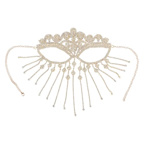 Ldbuejiaja Stilvolle Quasten Veil Maske Frauen Kopfbedeckung Strauchsteine Kette Gesichtsmaske Masquerade Tanzpartys Kostüm Gesichtsbehörde Gold Gold von Ldbuejiaja