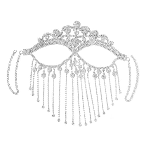 Ldbuejiaja Stilvolle Quasten Veil Maske Frauen Kopfbedeckung Strauchsteine Kette Gesichtsmaske Masquerade Tanzpartys Kostüm Gesichtsbehörde Gold Gold von Ldbuejiaja
