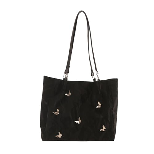 Ldbuejiaja Stilvolle Schultertasche mit Schmetterlingsakzent, großes Fassungsvermögen, koreanisch, einfarbig, PU-Leder, Reißverschluss, Unterarm-Handtasche für Damen, elegante Damen-Schultertasche von Ldbuejiaja