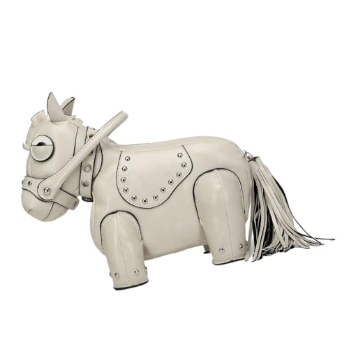 Modische Damen-Umhängetasche in Pferdeform, lustiges Tier-Design, Schultertasche, PU-Leder, Clutch-Geldbörse, Weiß, Böhmisch von Ldbuejiaja