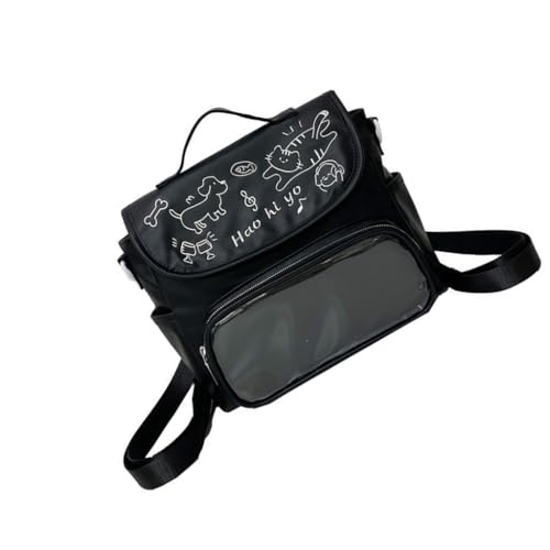 Modische Umhängetasche aus PU-Leder mit klarem Display-Design, trendiges Streetwear-Accessoire für Teenager-Mädchen, Schwarz, Böhmisch von Ldbuejiaja